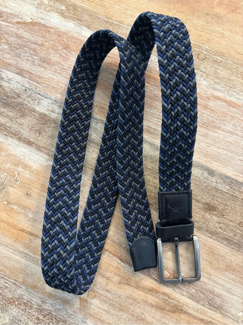 Tommy Bahama Men’s Stretch Braided Leather Trim Belt Navy Gray Black L/XL 38-42